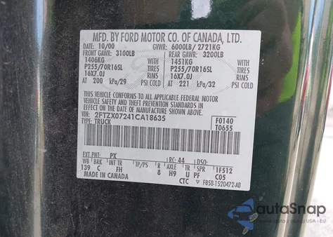 2001 Ford F-150 Xl/Xlt z USA, uszkodzony, nr VIN 2FTZX07241CA18635